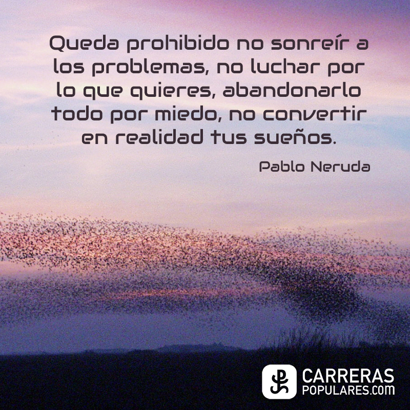 Queda prohibido no sonreír a los problemas, no luchar por lo que quieres, abandonarlo todo por miedo, no convertir en realidad tus sueños. -Pablo Neruda